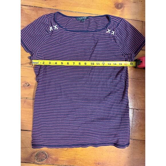 Lauren Ralph Lauren Women's Top, Red/Blue Striped Criss Cross Size L - Picture 6 of 7
